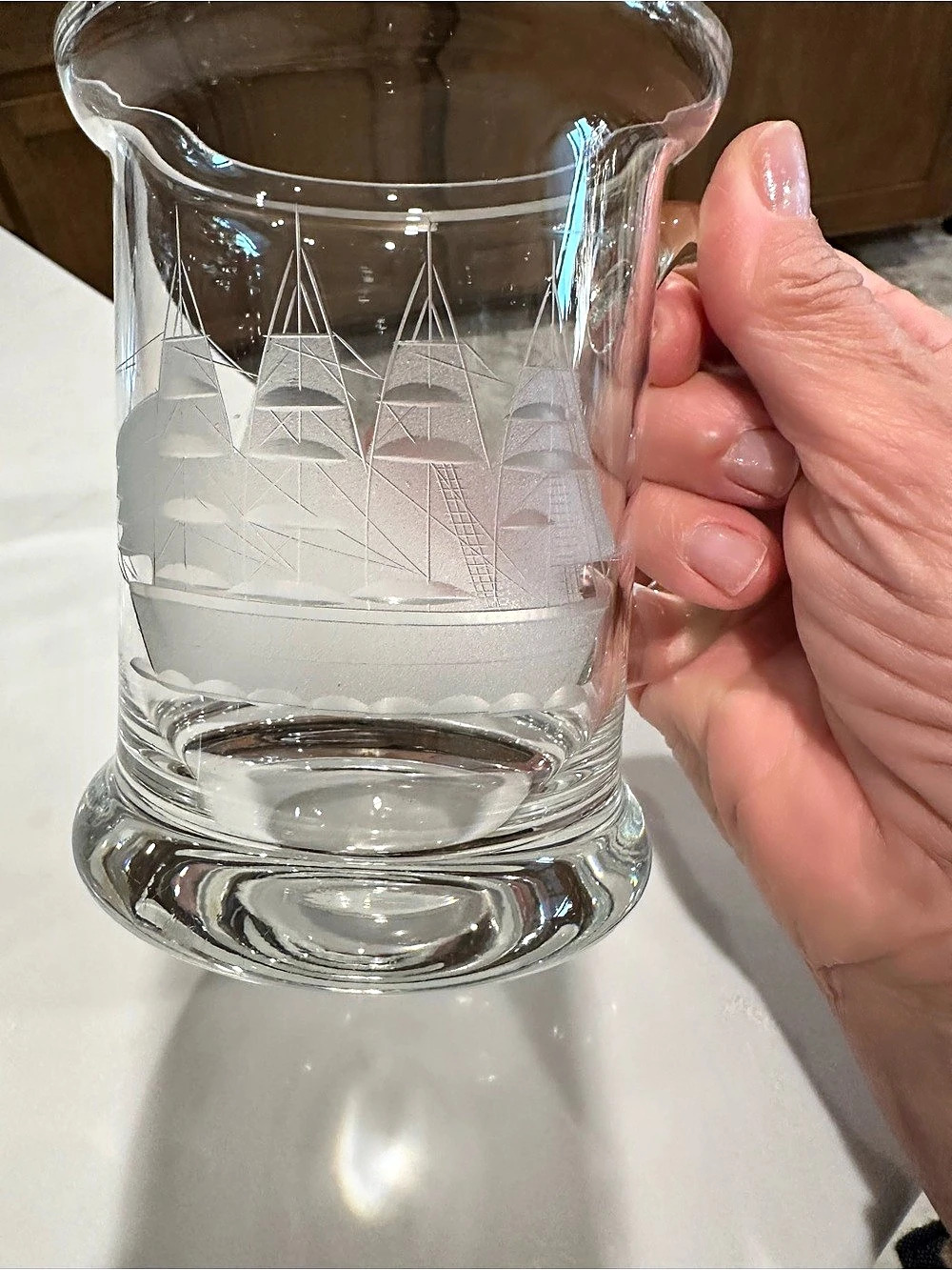 Set of 3 -Princess House Clipper Ship Etched Crystal Beer Mug, Clear
